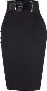 Women's Stretchy Pencil Skirt Side Pleated Business Skirts with Belt KK271(28 Color) - Image 3
